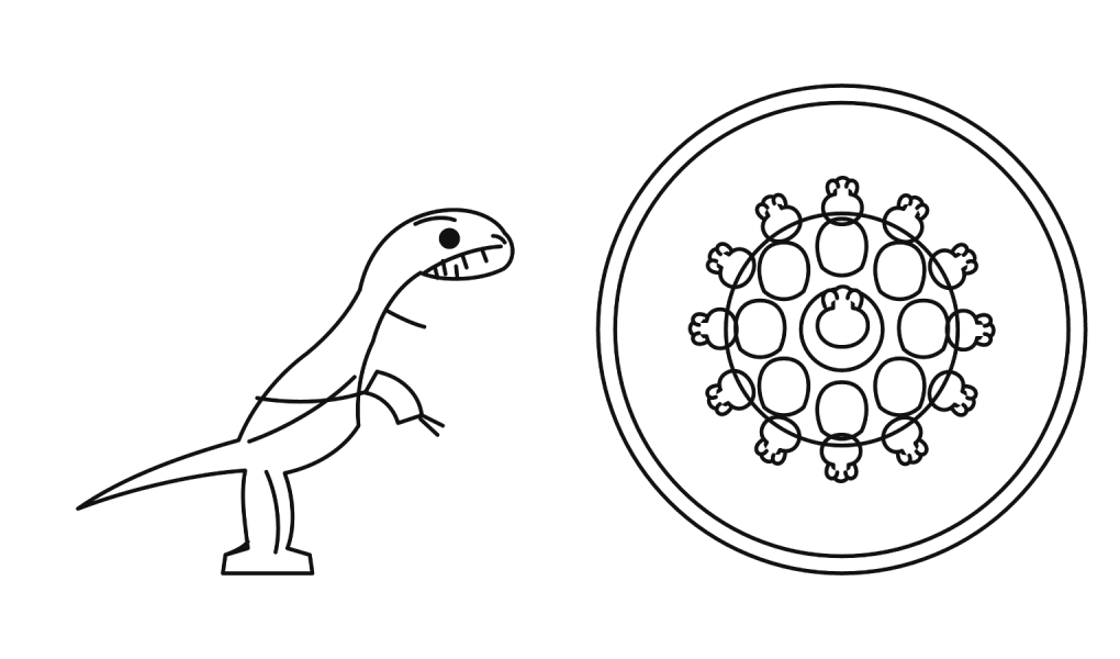 To stregtegninger af dinosaurer til farvelægning — et enkelt motiv og en mandala