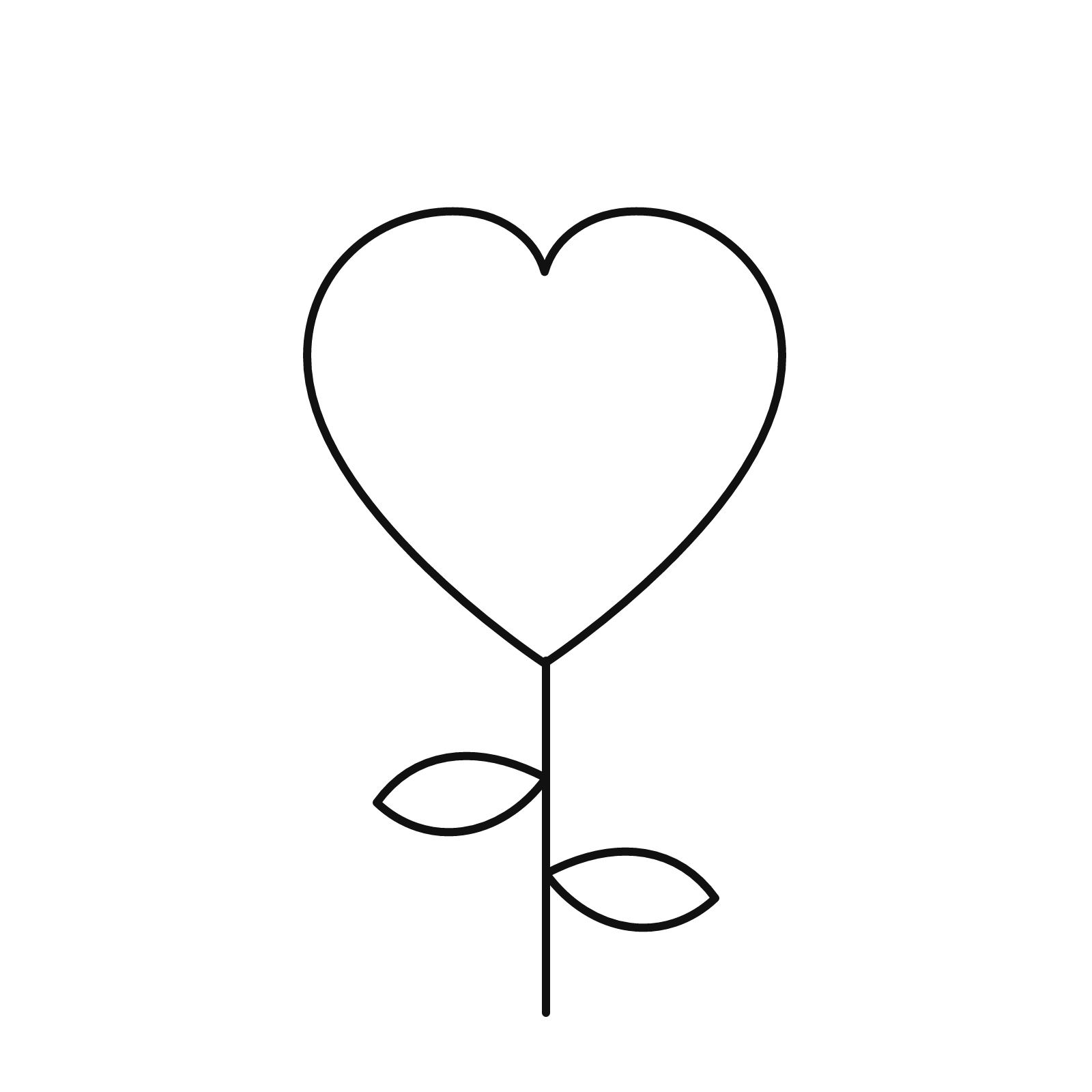 Stregtegning af et hjerte på en stilk med to blade, som en blomst