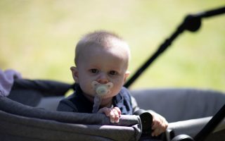 Klapvogn på en sti i en park
