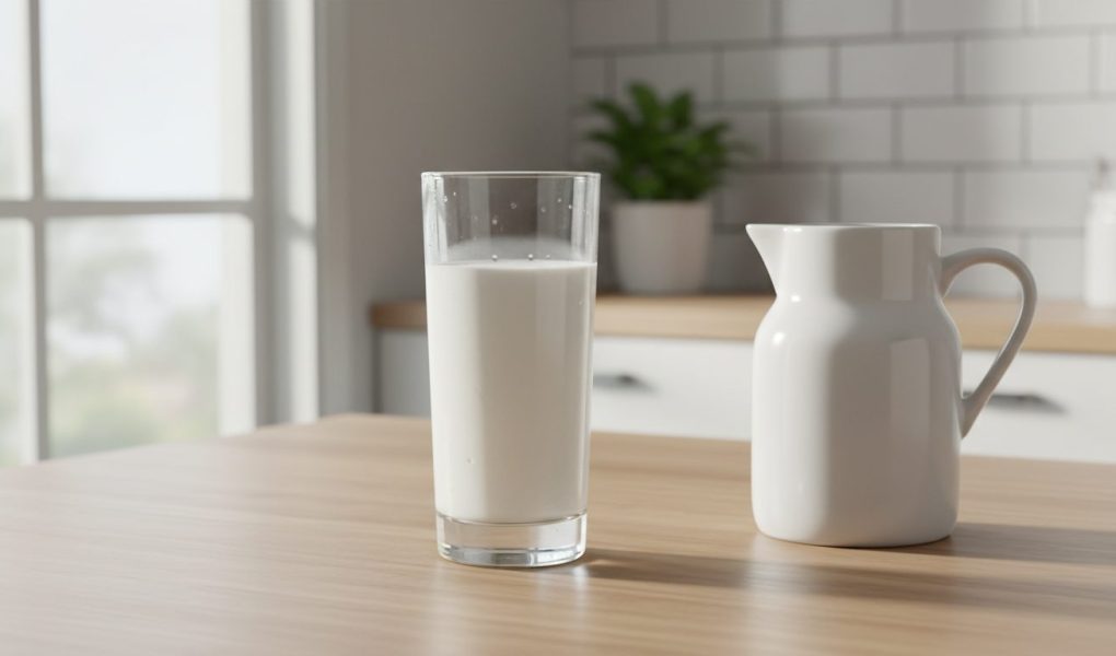 Glas mælk ved siden af en kande