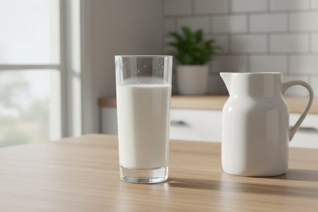 Glas mælk ved siden af en kande